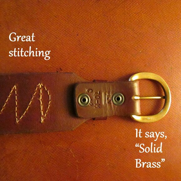 LEATHER AMMO BELT, HUNTING;  32"- 37" WAIST, 2.5" WIDE, BRASS BUCKLE; HUNTER'S - Picture 8 of 11